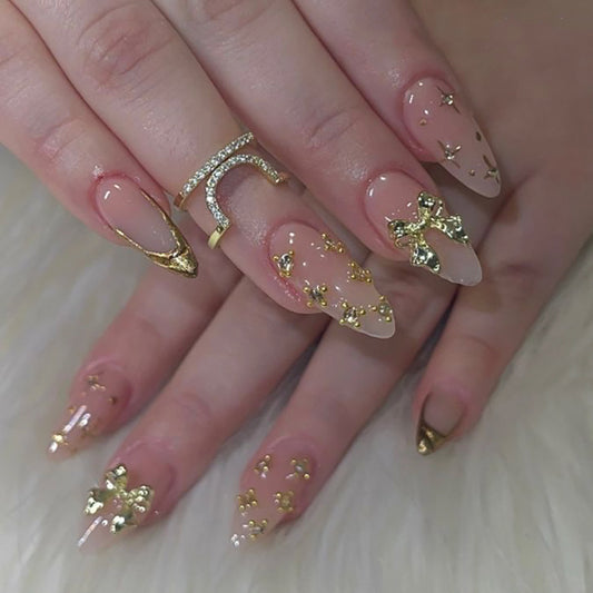 3D Gold Bow with Crystal Studs JP4314