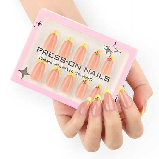 3D Cherry Yellow French Press-On Nails GD68