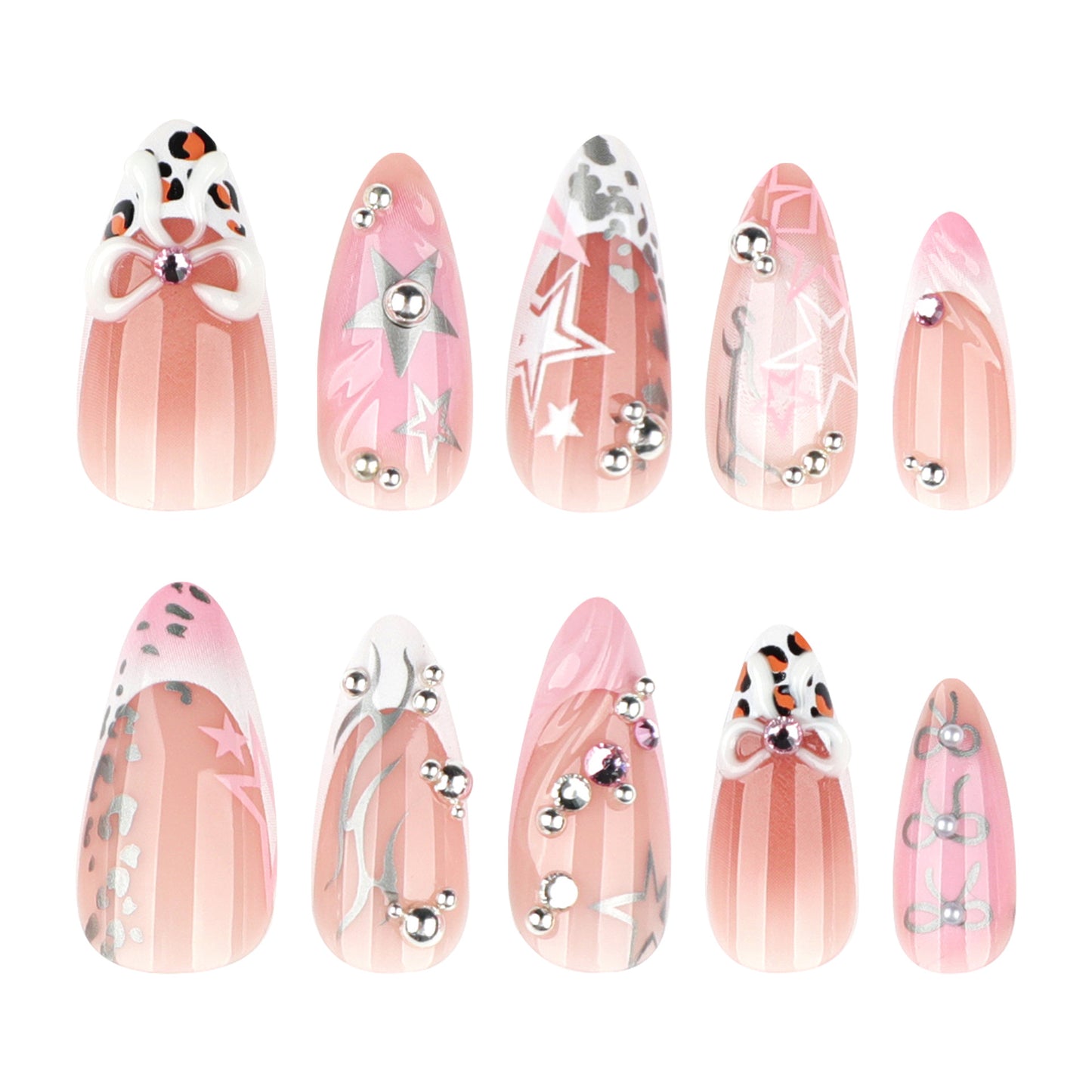French Pink Edgy 3D Bow Nails JP4215