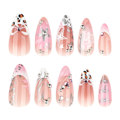 French Pink Edgy 3D Bow Nails JP4215