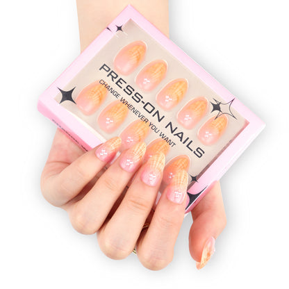 Orange French 3D Shell & Pearl Press-On Nails GD14