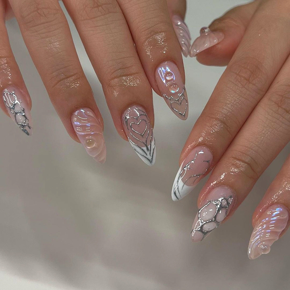 Handmade 3D Sculpted Water Ripple Press-on Nails JP2786