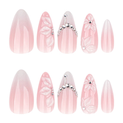 White Gradient French Nails with 3D Floral Design JP4317