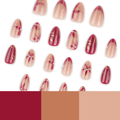 Leaf and Flower Cat Eye Nail Art  JP4310