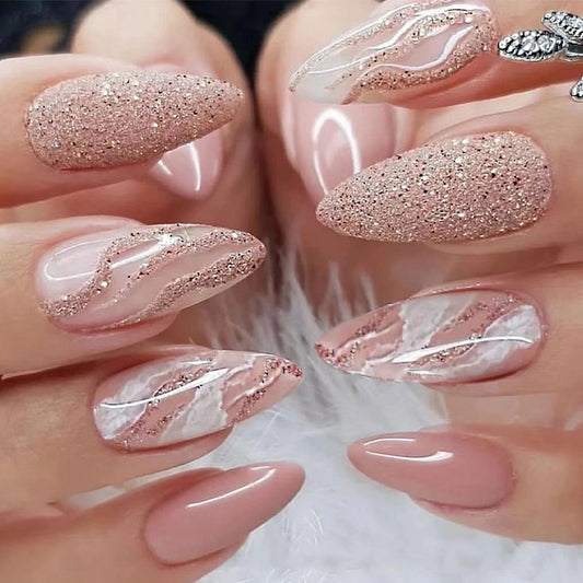 Soft Nude Pink Glitter Press-on Nails JP2362